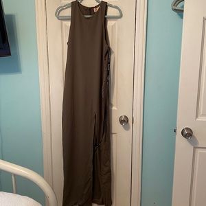 Club L London Khaki Sleeveless Thigh Split Dress